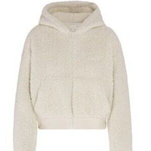 SKIMS Cozy Knit Teddy Sherpa Fleece Cropped Hoodie  Cream Color  Size S/M